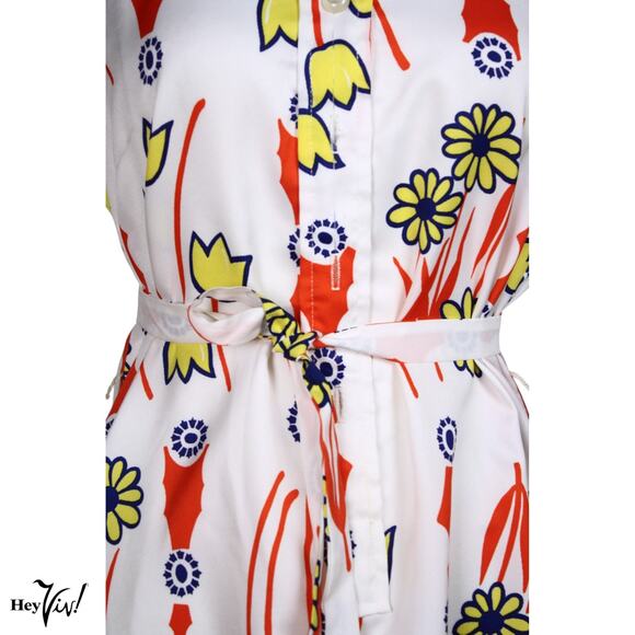 Vintage Ship n Shore Sleeveless Dress Yellow Red Daisy Print L B36 W36 - Hey Viv - Picture 5 of 8